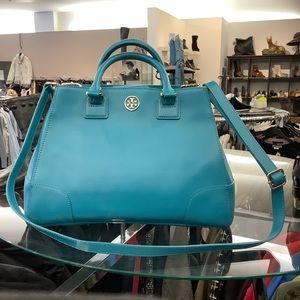 Tory Burch Saffiano Leather Blue Satchel